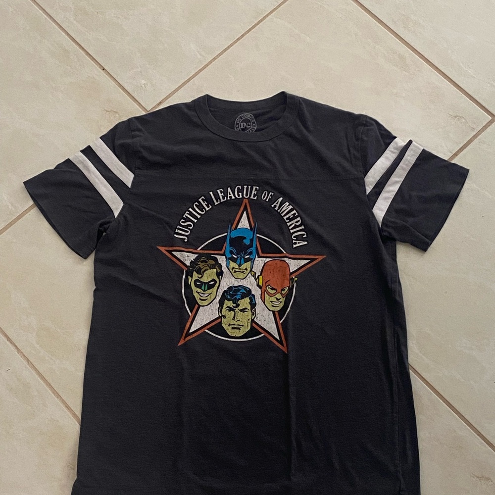 DC Black and White Short Sleeve Tee with Graphic Design